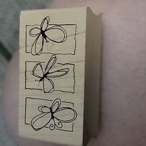 3 Butterflies  Wooden Rubber Stamp